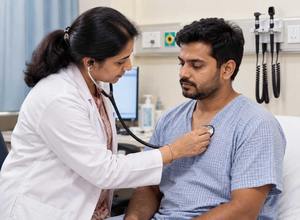 Indian Doctor Examining Patient with Stethoscope